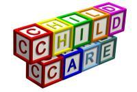 Row of colorful building blocks spelling "CHILD CARE"