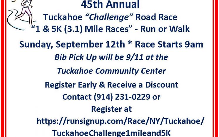 45th Annual Tuckahoe "Challenge" Road Race Bib Pick-up day